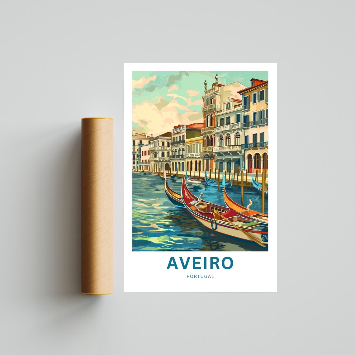 Aveiro Portugal Gondola Sunset Waterfront Buildings Travel Poster - Image 4