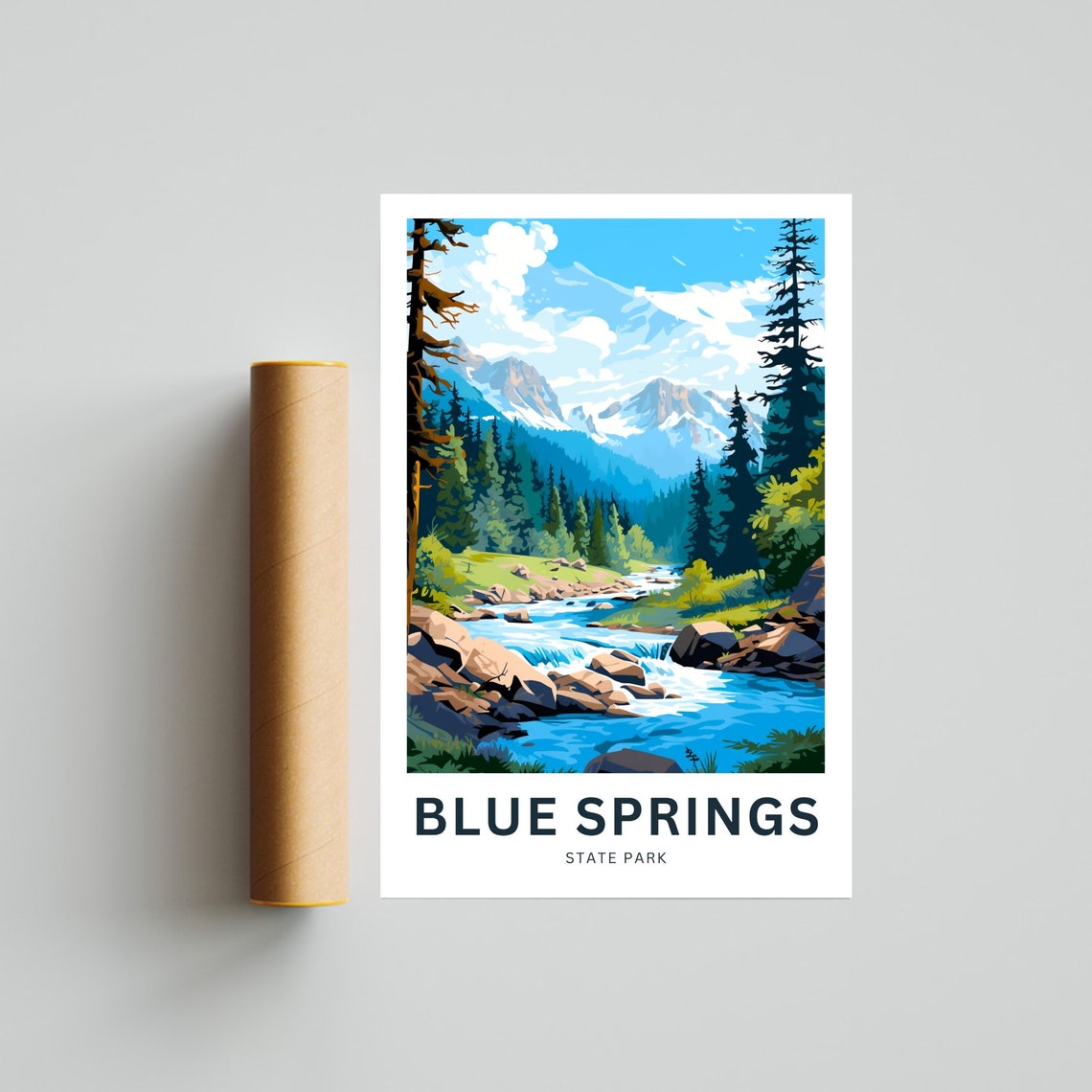 Blue Springs Personalized Travel Poster Mountain Stream Custom Text - Image 4
