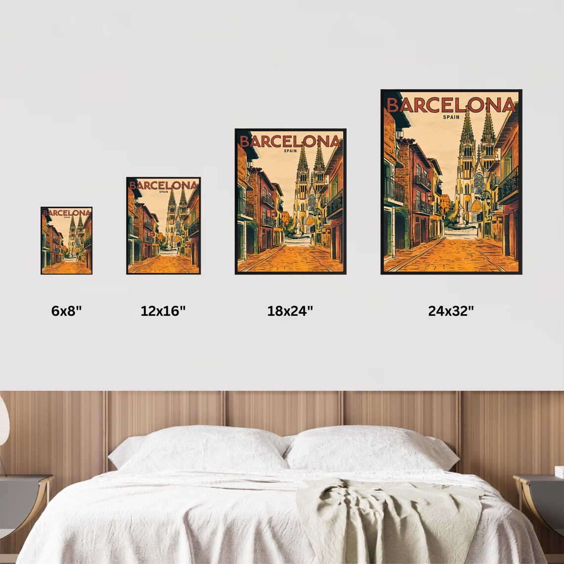 Barcelona Spain Vintage Old Town Cathedral Retro Travel Poster - Image 2