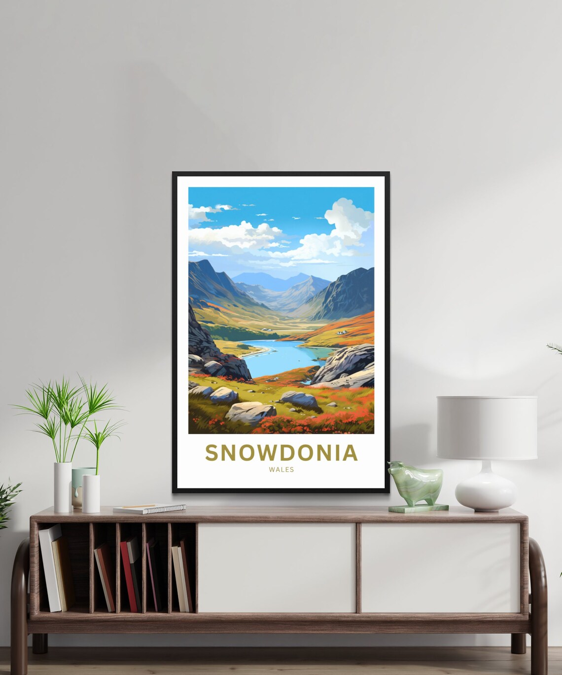 Snowdonia Wales Blue Lake Boulder Autumn Valley Hills Poster - Image 2