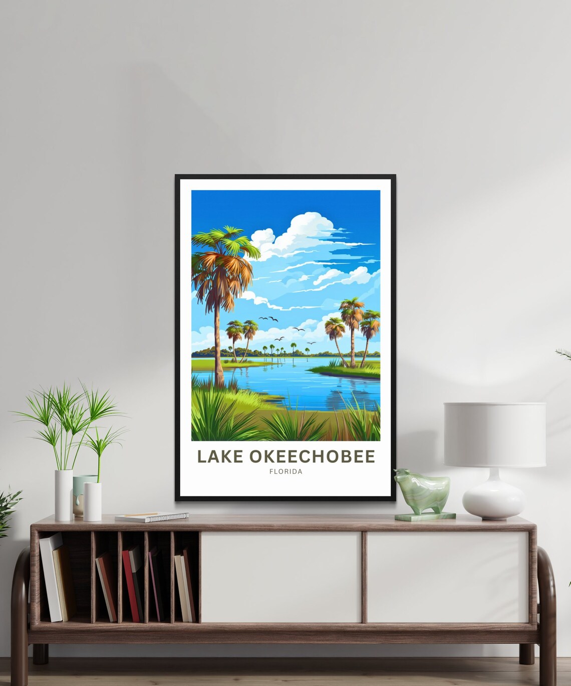 Lake Okeechobee Florida Palm Trees Lakefront Birds Travel Poster - Image 2