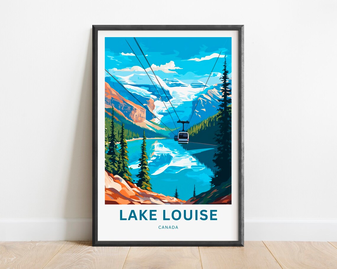 Lake Louise Canada Cable Gondola Blue Lake Retro Travel Poster Art