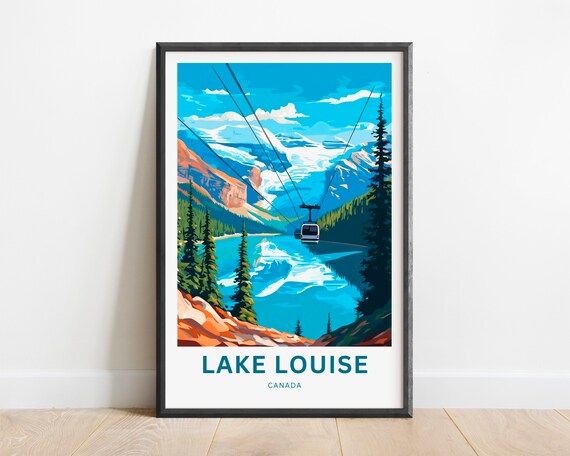Lake Louise Canada Cable Gondola Blue Lake Retro Travel Poster Art