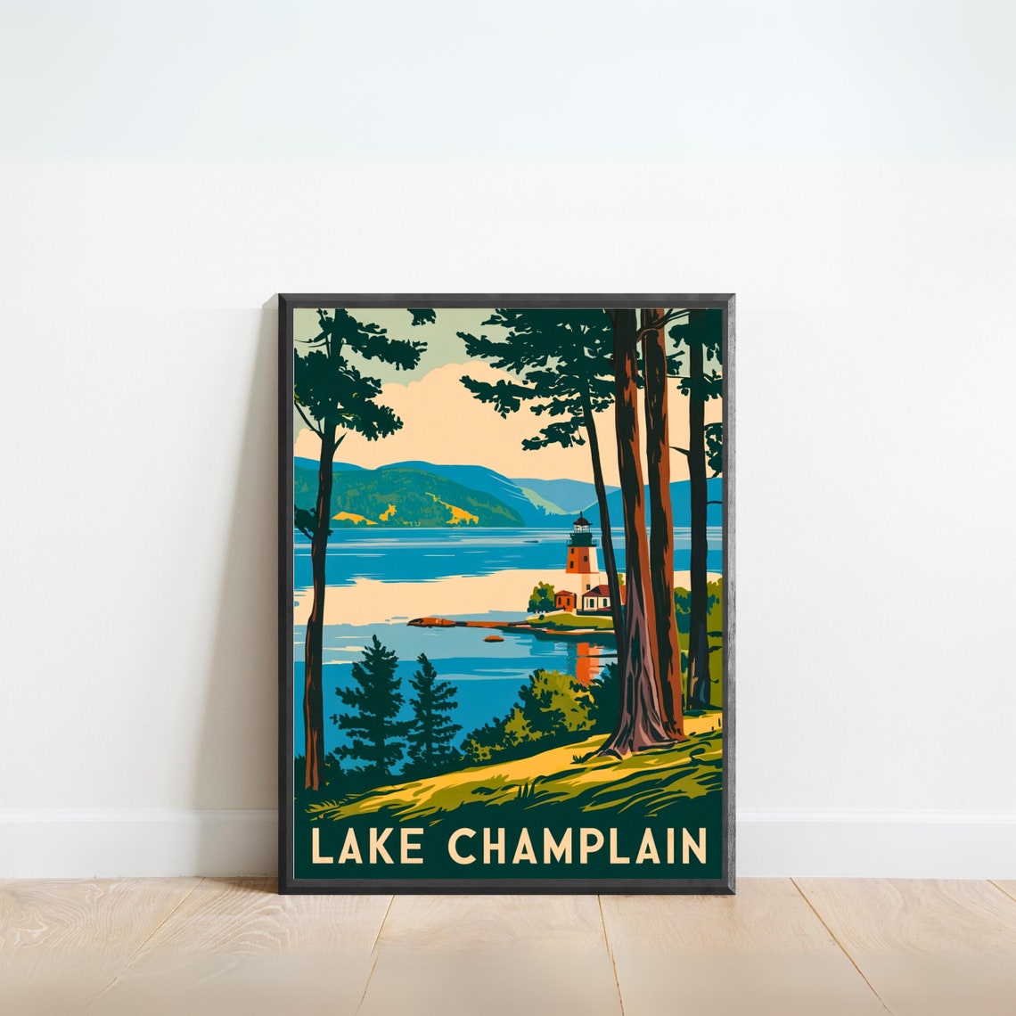Lake Champlain Vintage Lighthouse Pine Forest Lakeside Poster - Image 3