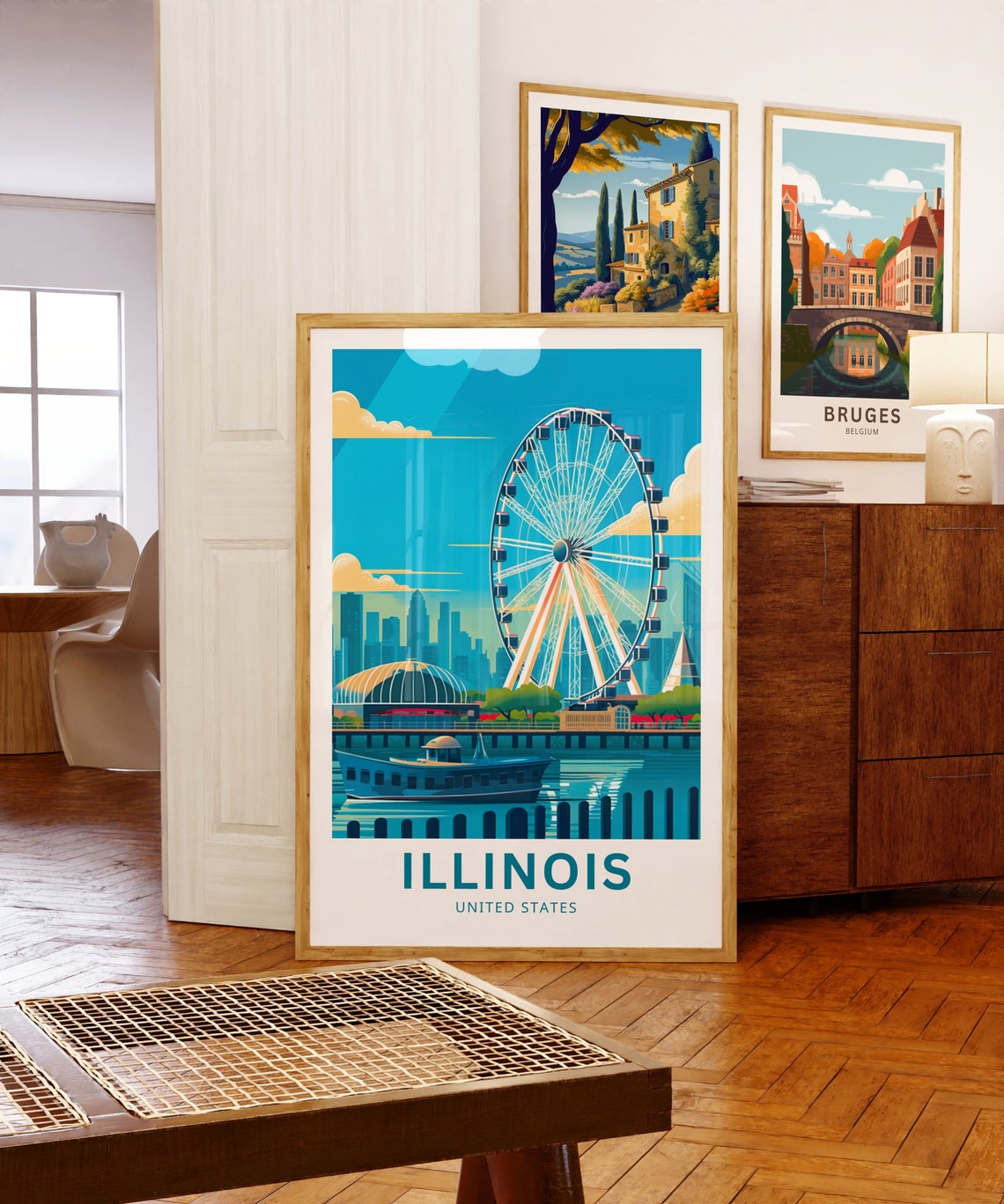 Illinois Chicago Skyline Ferris Wheel Lakefront Vintage Travel Poster - Image 5