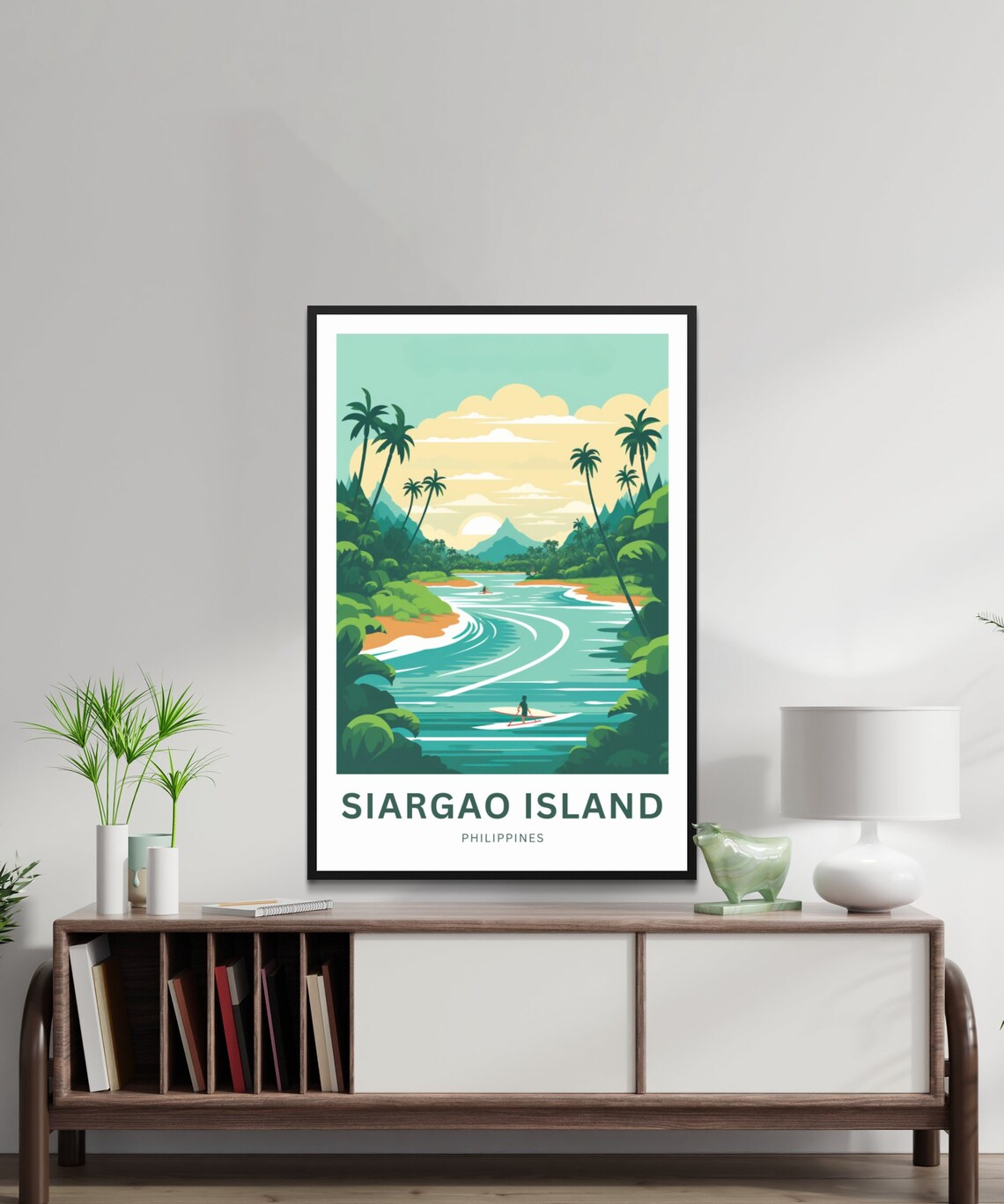 Siargao Island Philippines Surfer River Palms Sunrise Travel Poster - Image 2