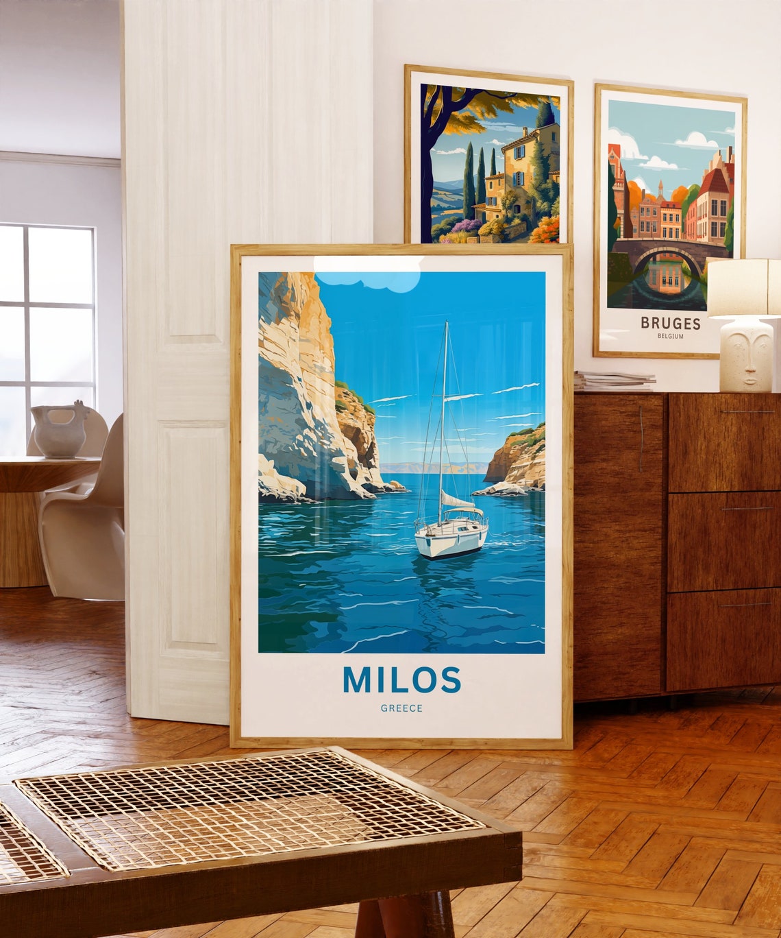 Milos Greece Personalized Sailboat Blue Bay Cliffs Travel Poster - Image 5