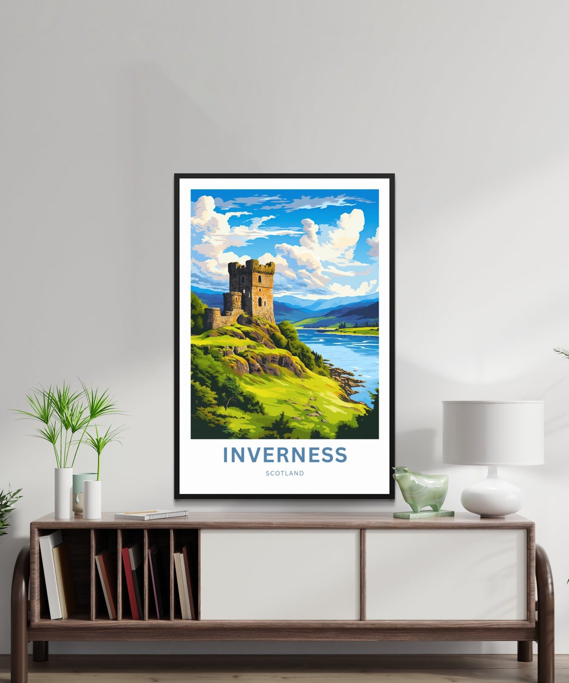 Inverness Scotland Castle Tower River Hillside Scenic Poster - Image 2