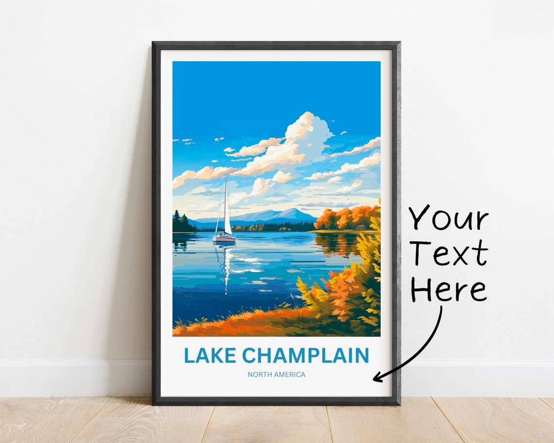 Personalized Lake Champlain Sailboat Autumn Lake Custom Text Poster