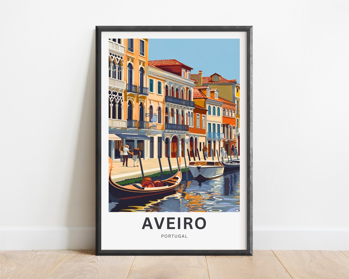 Aveiro Portugal Canal with Gondolas and Colorful Waterfront Poster