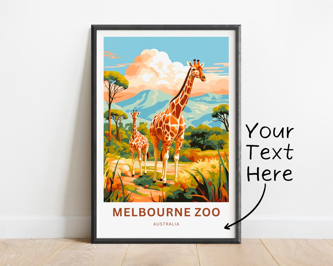 Personalized Melbourne Zoo Giraffe Savanna Custom Text Poster