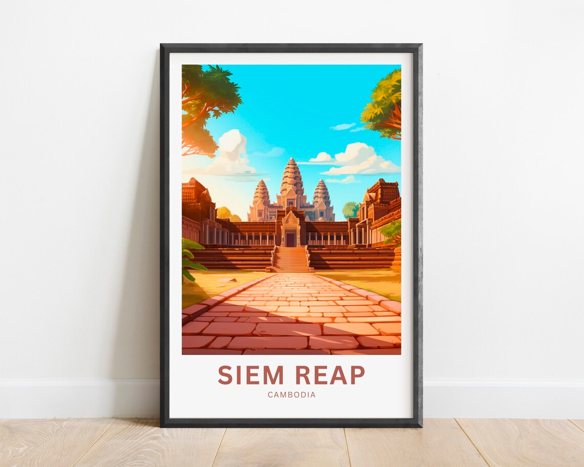 Siem Reap Cambodia Angkor Wat Causeway Stone Path Temple Travel Poster