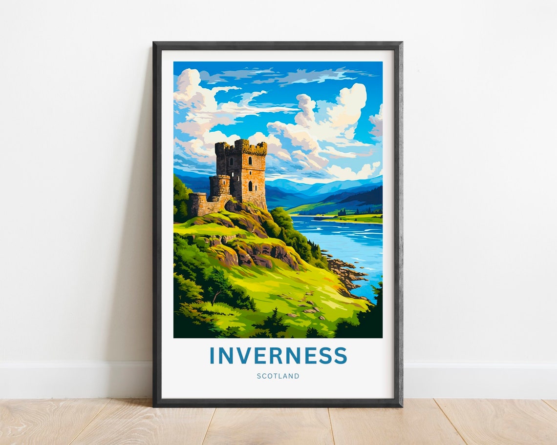 Inverness Scotland Castle Tower River Hillside Scenic Poster