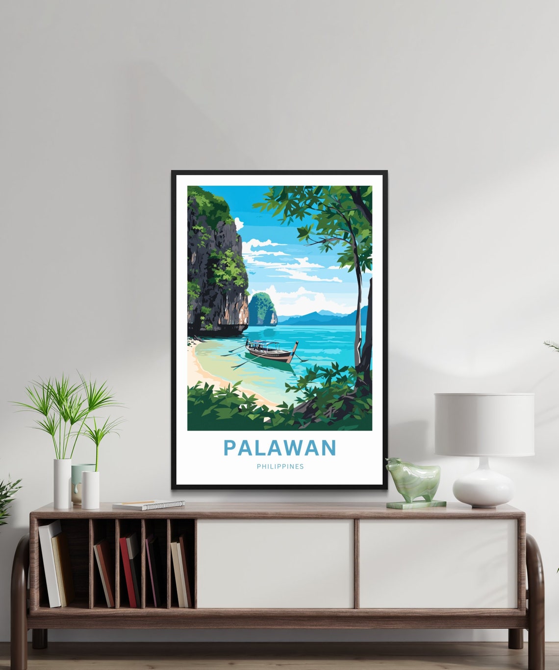 Palawan Philippines Travel Poster Longtail Boat Turquoise Cove Art - Image 2