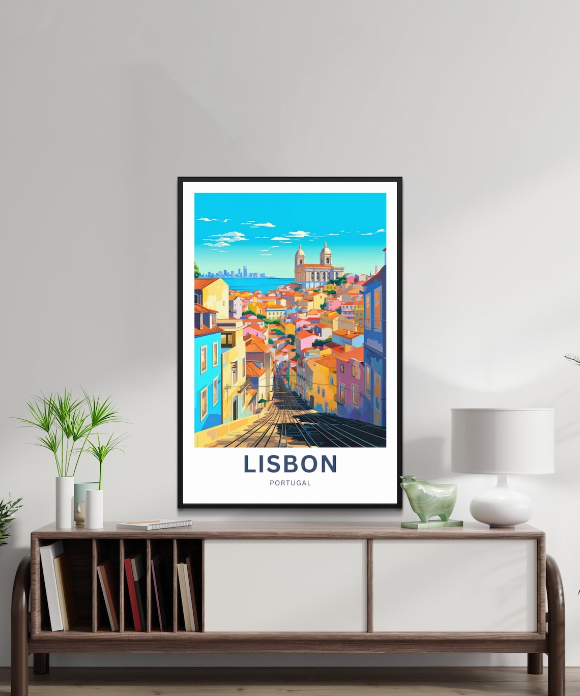 Lisbon Portugal Colorful Hillside Tram Street Cityscape Poster - Image 2