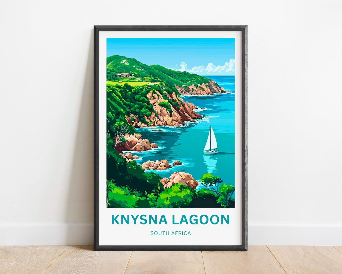 Knysna Lagoon South Africa Turquoise Bay Sailboat Travel Poster