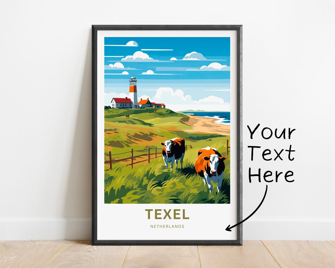 Texel Netherlands Lighthouse Cows Personalized Travel Poster