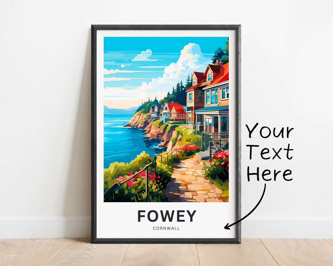 Fowey Cornwall Cliffside Coastal Path Cottages Custom Poster