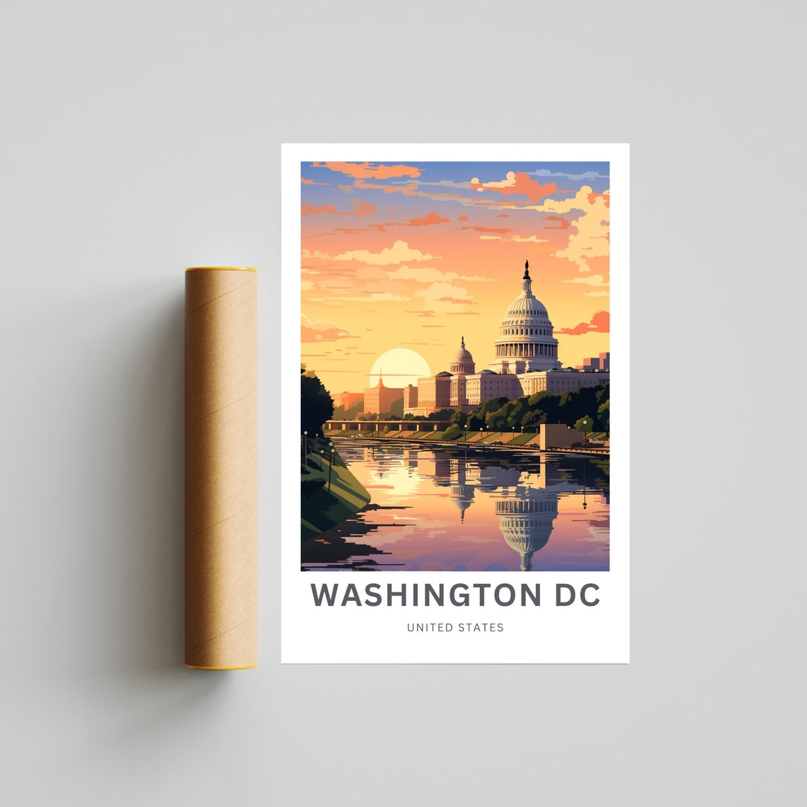 Personalized Washington DC Poster with US Capitol Sunset View Art - Image 4