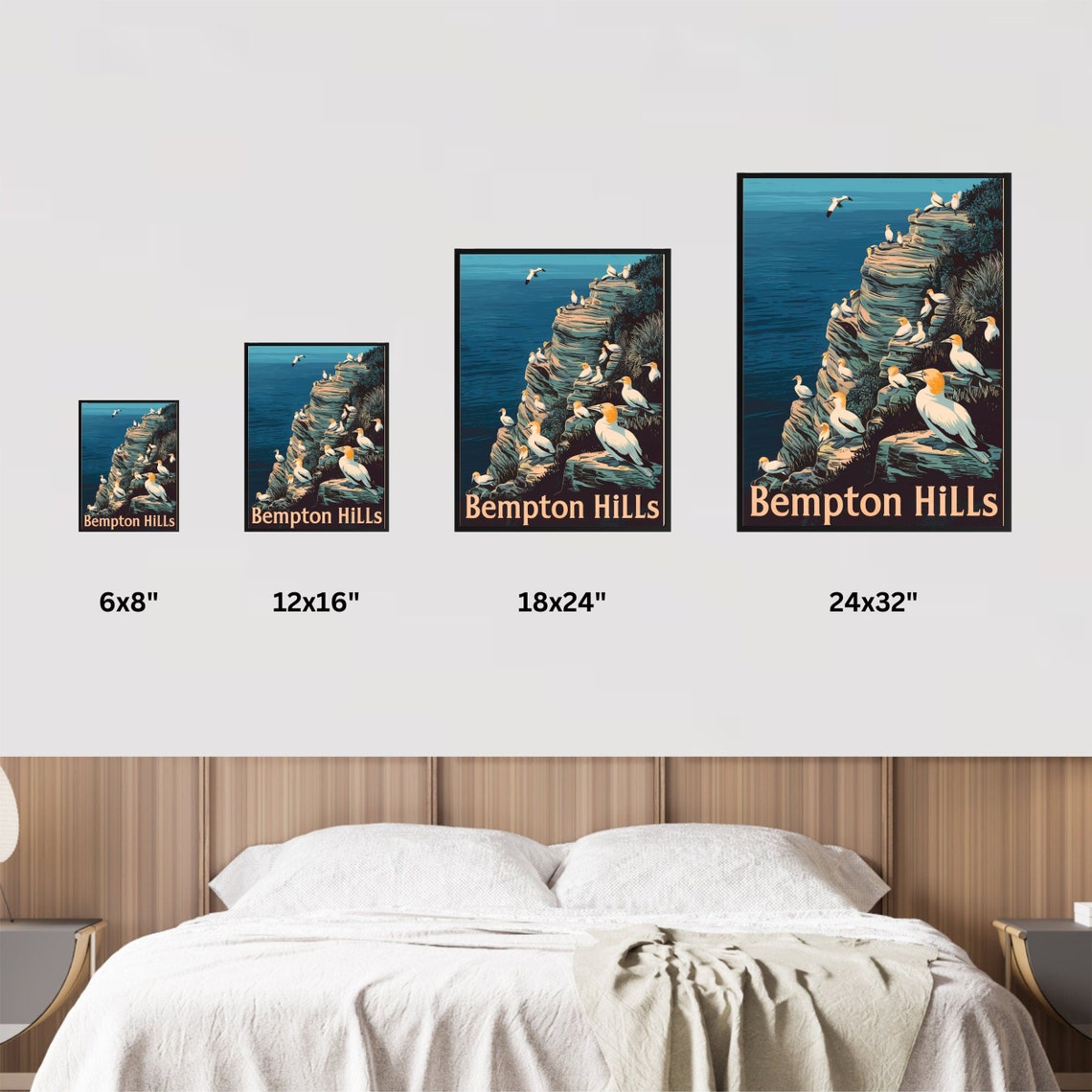 Bempton Hills England Vintage Gannet Colony on Chalk Cliffs Poster - Image 2