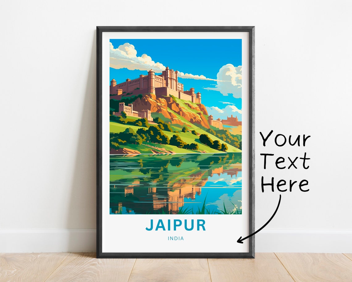 Personalized Jaipur India Custom Text Hill Fort Lakeside Palace Poster