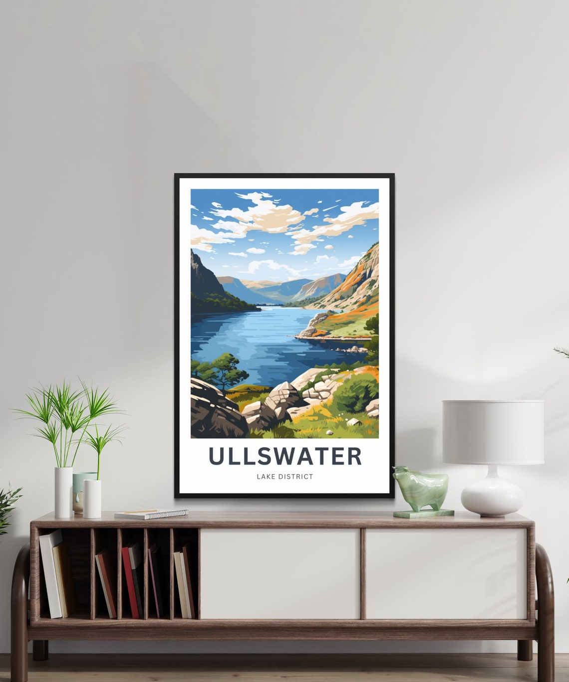 Ullswater Lake District Hilltop Lake View Illustrated Poster - Image 2