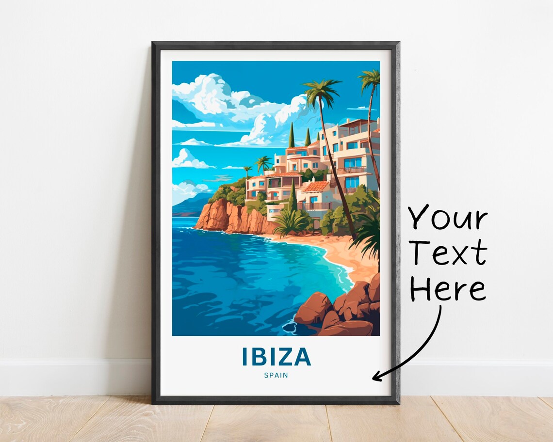 Ibiza Spain Balearic Cliffs Turquoise Cove Beach Colorful Travel Poster Art