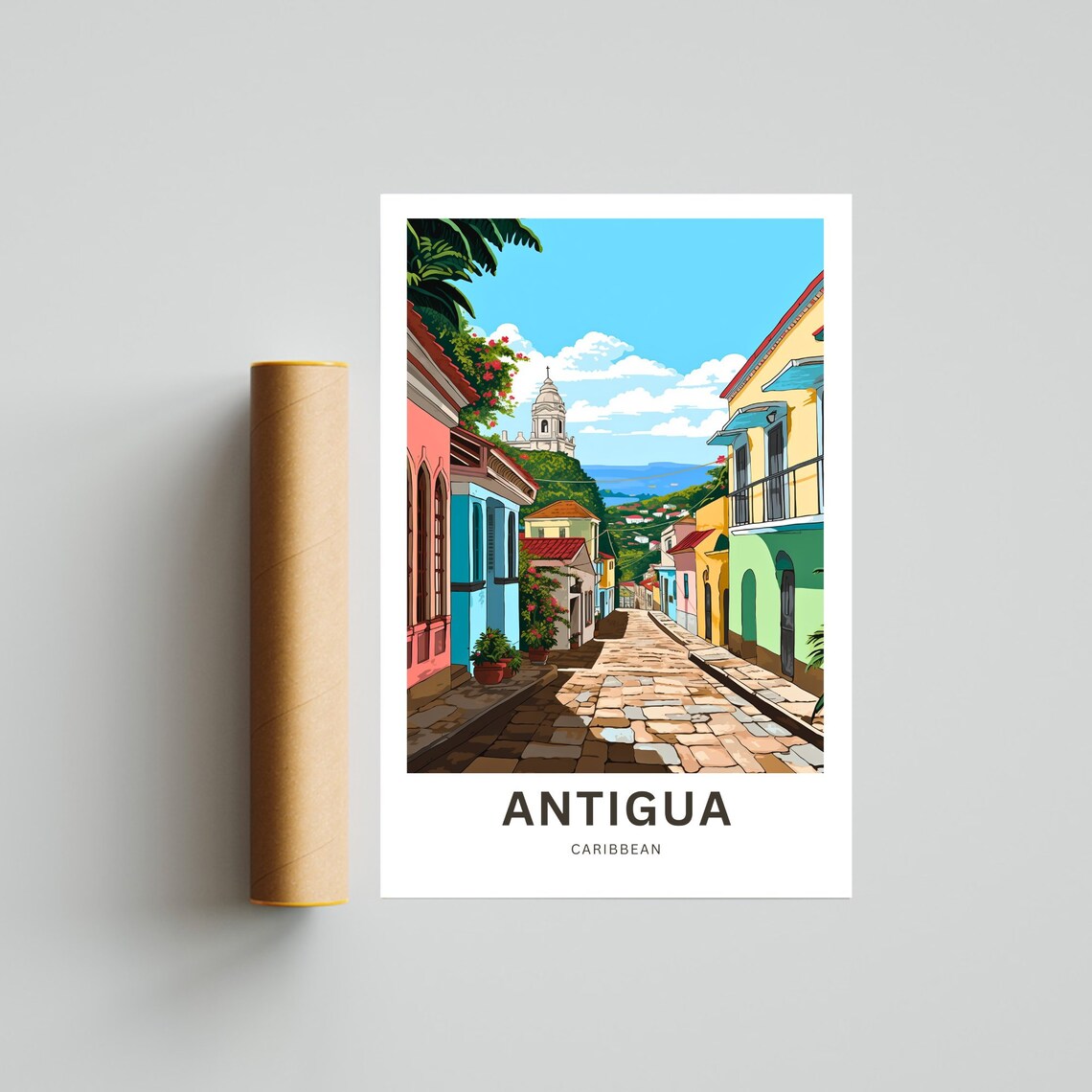 Antigua Caribbean Colonial Street Cobblestone Vintage Travel Poster - Image 4