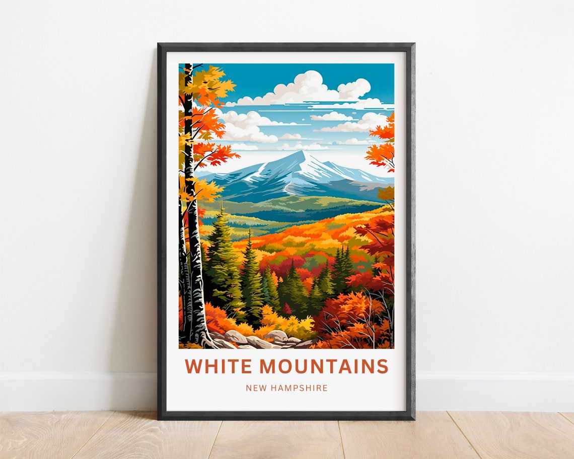 White Mountains New Hampshire Autumn Peak Foliage Travel Poster