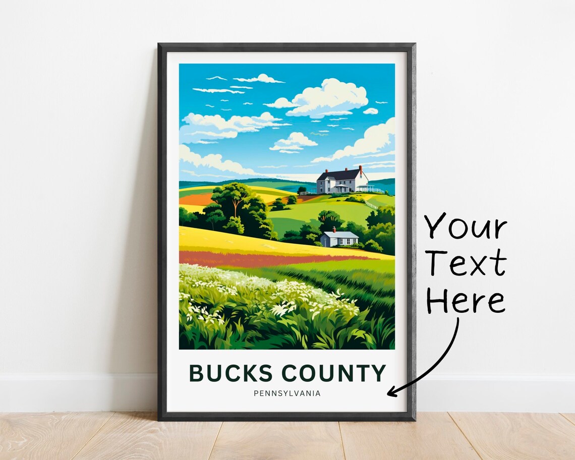 Personalized Bucks County Pennsylvania Farmhouse Hills Travel Poster