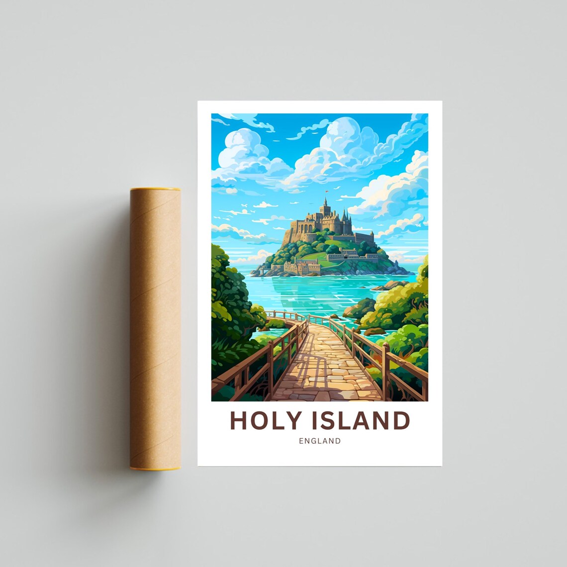 Holy Island England Castle Island Causeway Bridge Travel Poster - Image 4