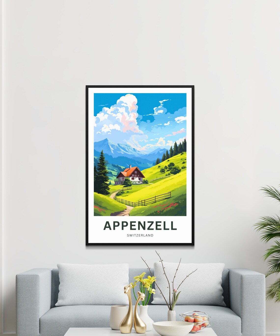 Appenzell Switzerland Alpine Chalet Meadow Mountain Travel Poster - Image 3