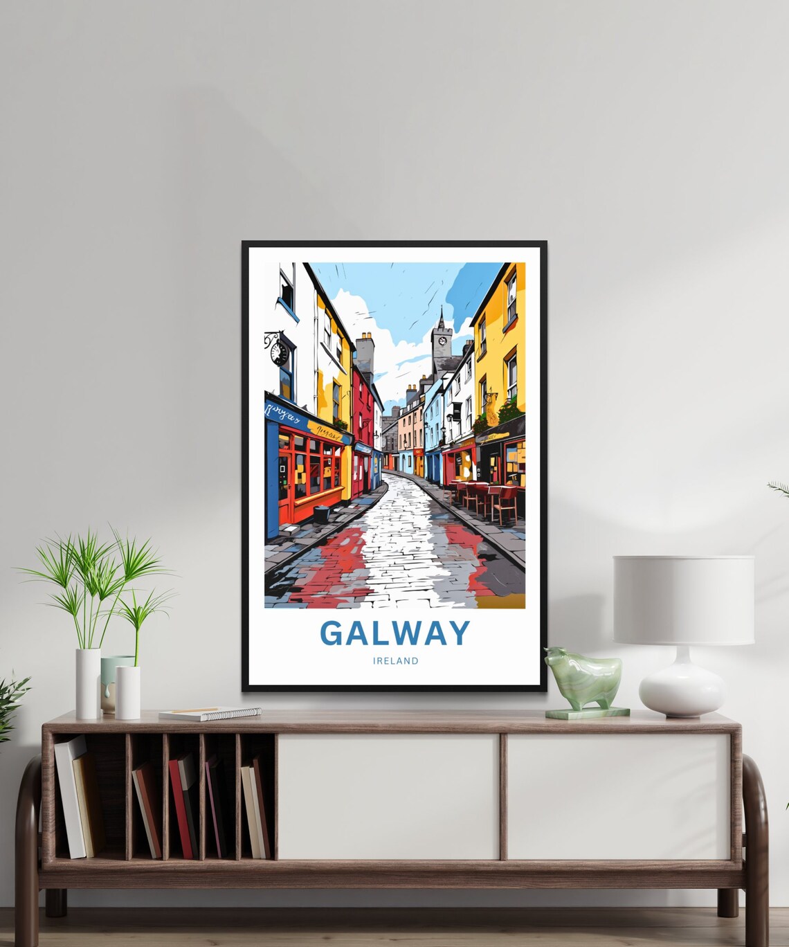 Galway Ireland Colorful Pub Street and Wet Cobblestones Poster - Image 2