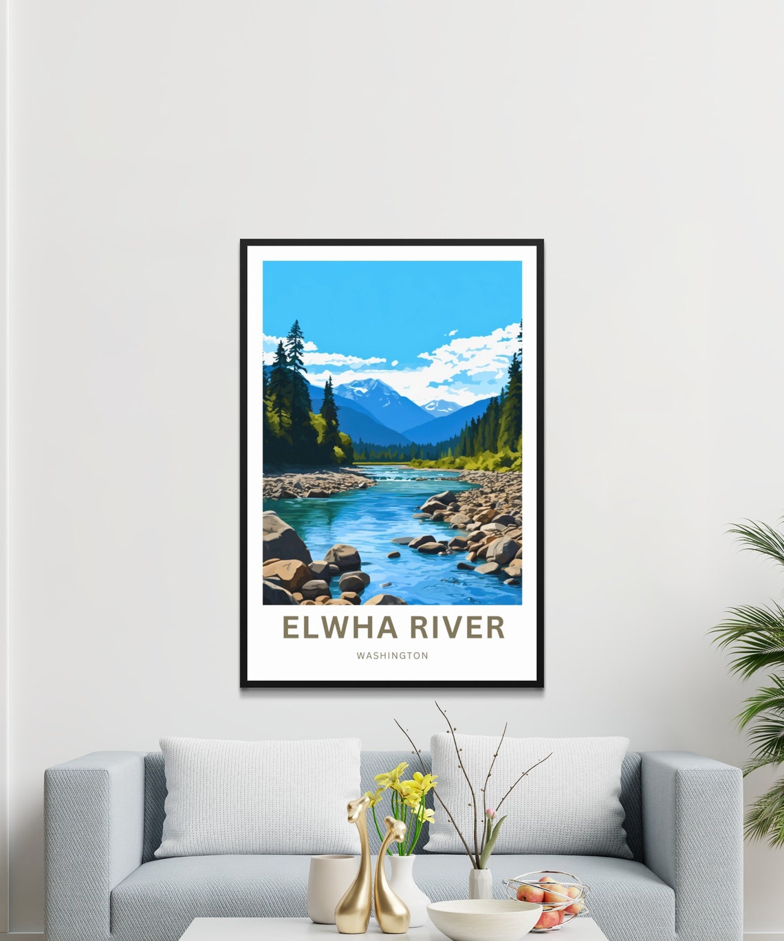Elwha River Washington Blue River Rapids Rocky Peaks Travel Poster - Image 3
