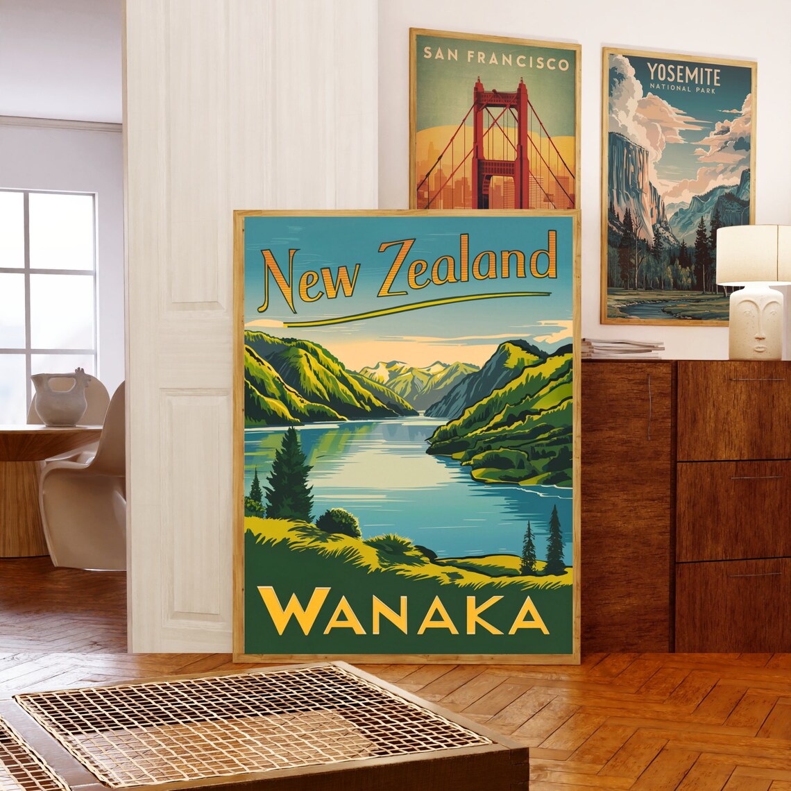 Wanaka New Zealand Lake Hills Green Retro Vintage Travel Poster - Image 5