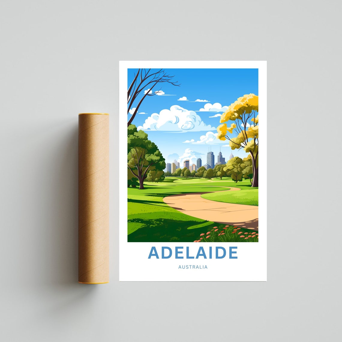 Personalized Adelaide Australia Park Vintage Travel Poster Skyline Art - Image 4