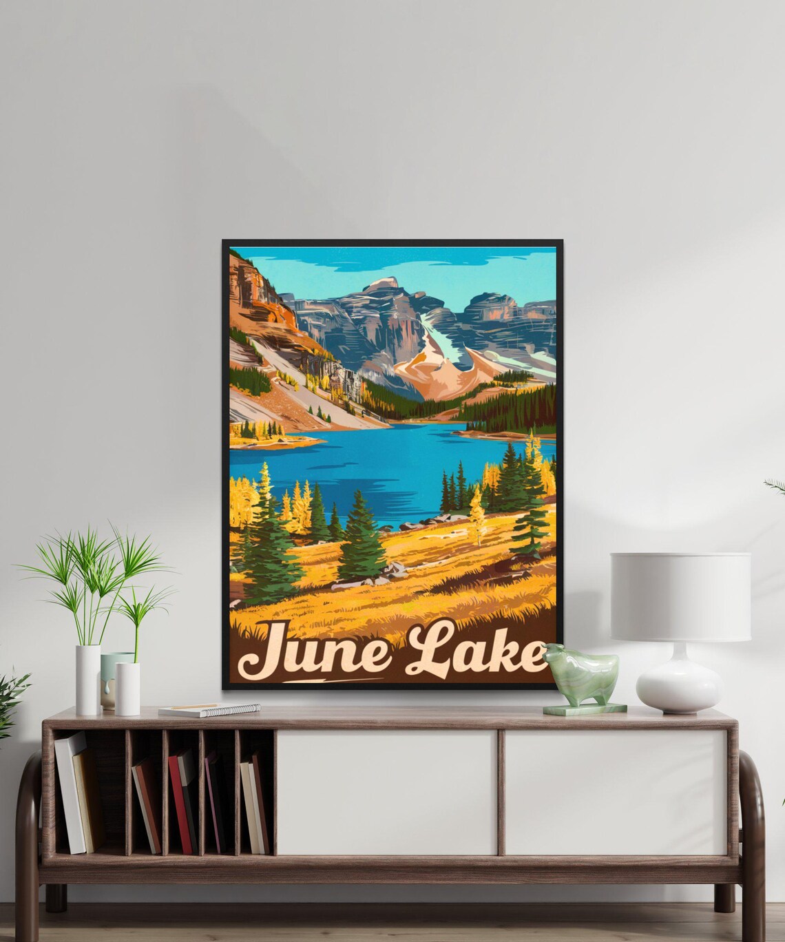 June Lake California Blue Lake Peaks Autumn Retro Travel Poster - Image 3