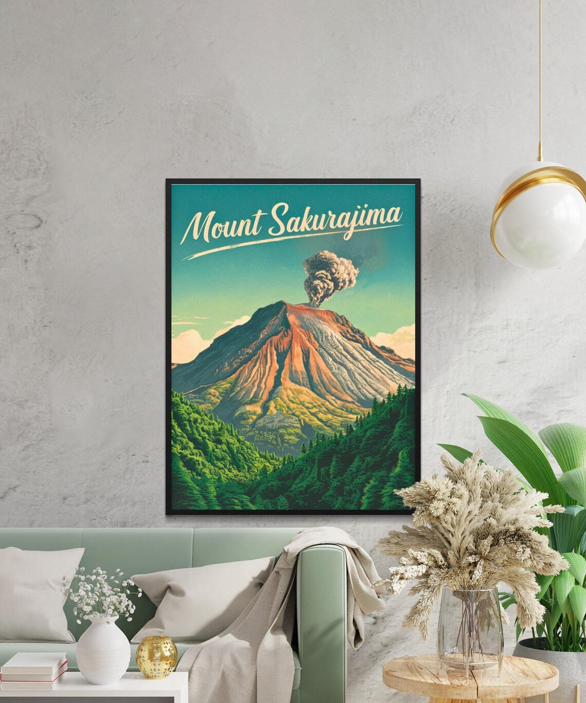 Mount Sakurajima Japan Smoking Volcano Peak Vintage Travel Poster - Image 2