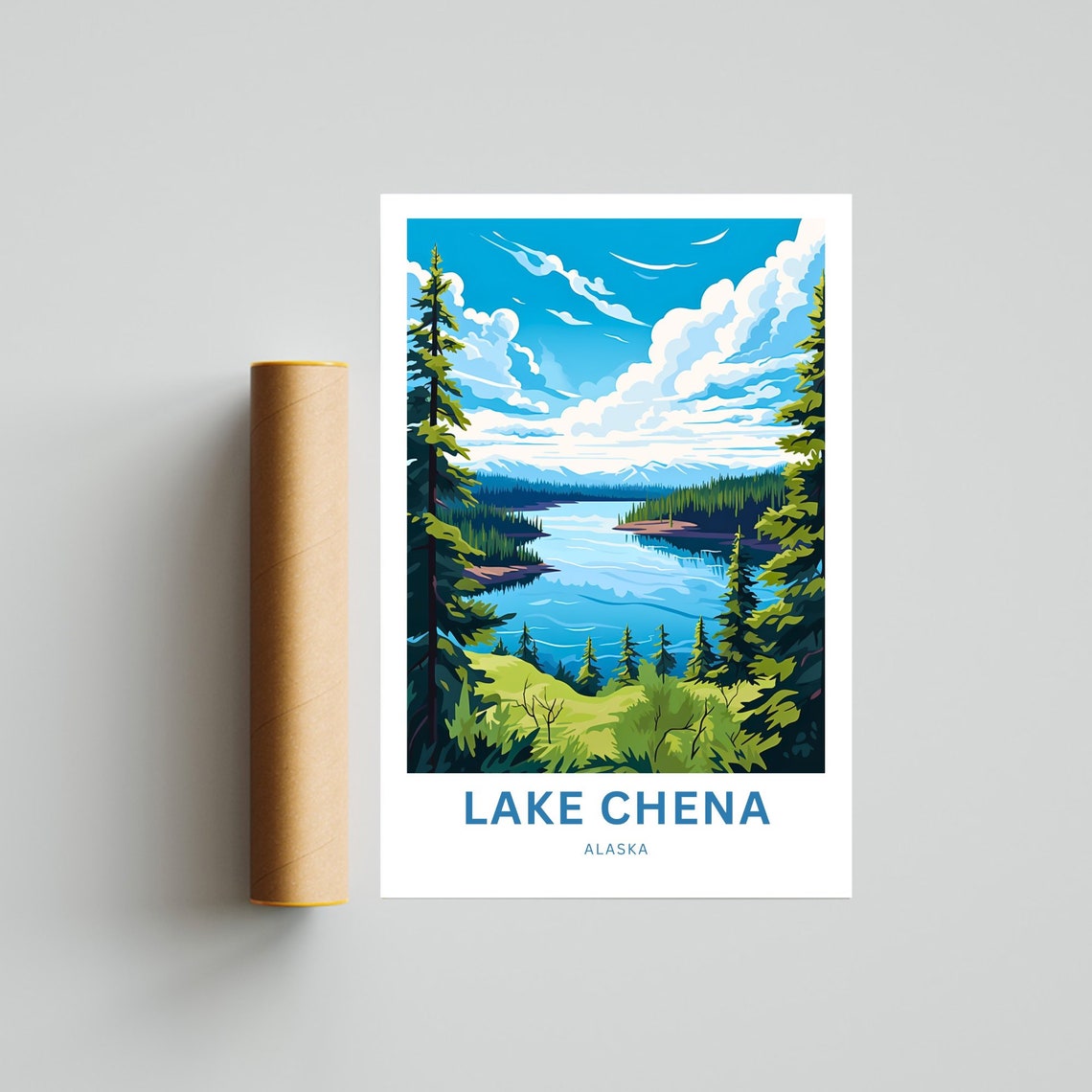 Personalized Lake Chena Alaska Pine Lake Mountain View Scene Poster - Image 4
