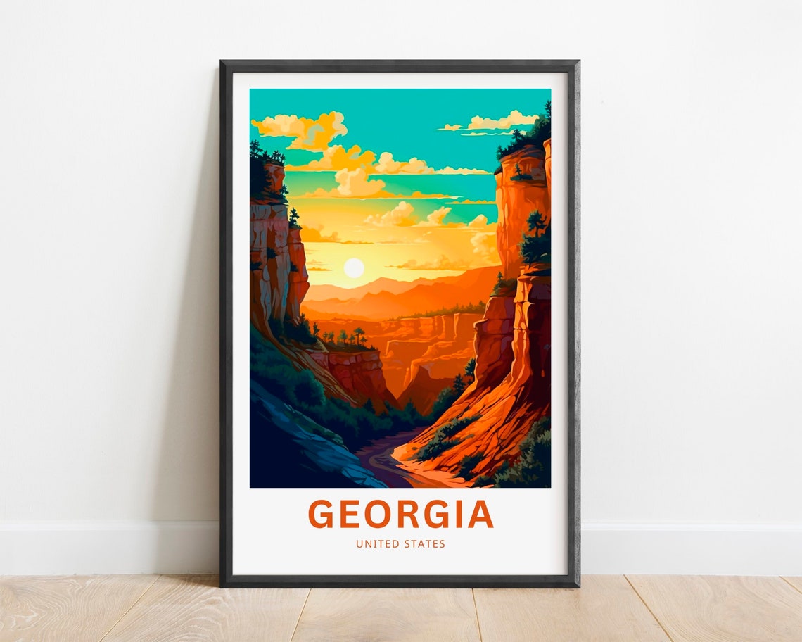 Georgia USA Canyon Sunset Red Rock Scenic Landscape Travel Poster