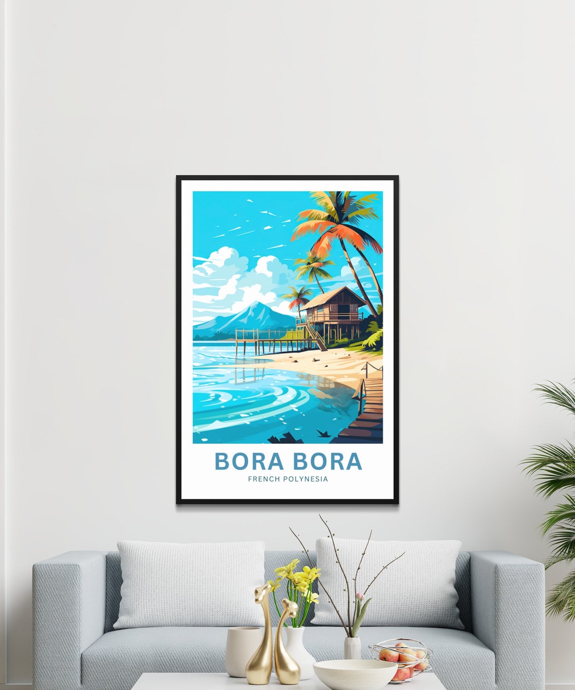 Bora Bora Overwater Bungalow Lagoon Custom Text Travel Poster - Image 3