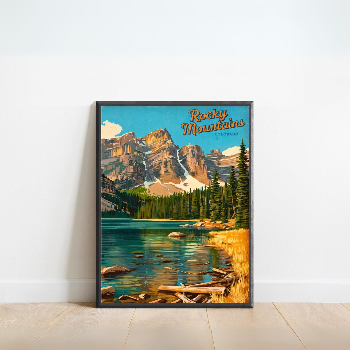 Rocky Mountains Colorado Sunset Lake Driftwood Shores Poster