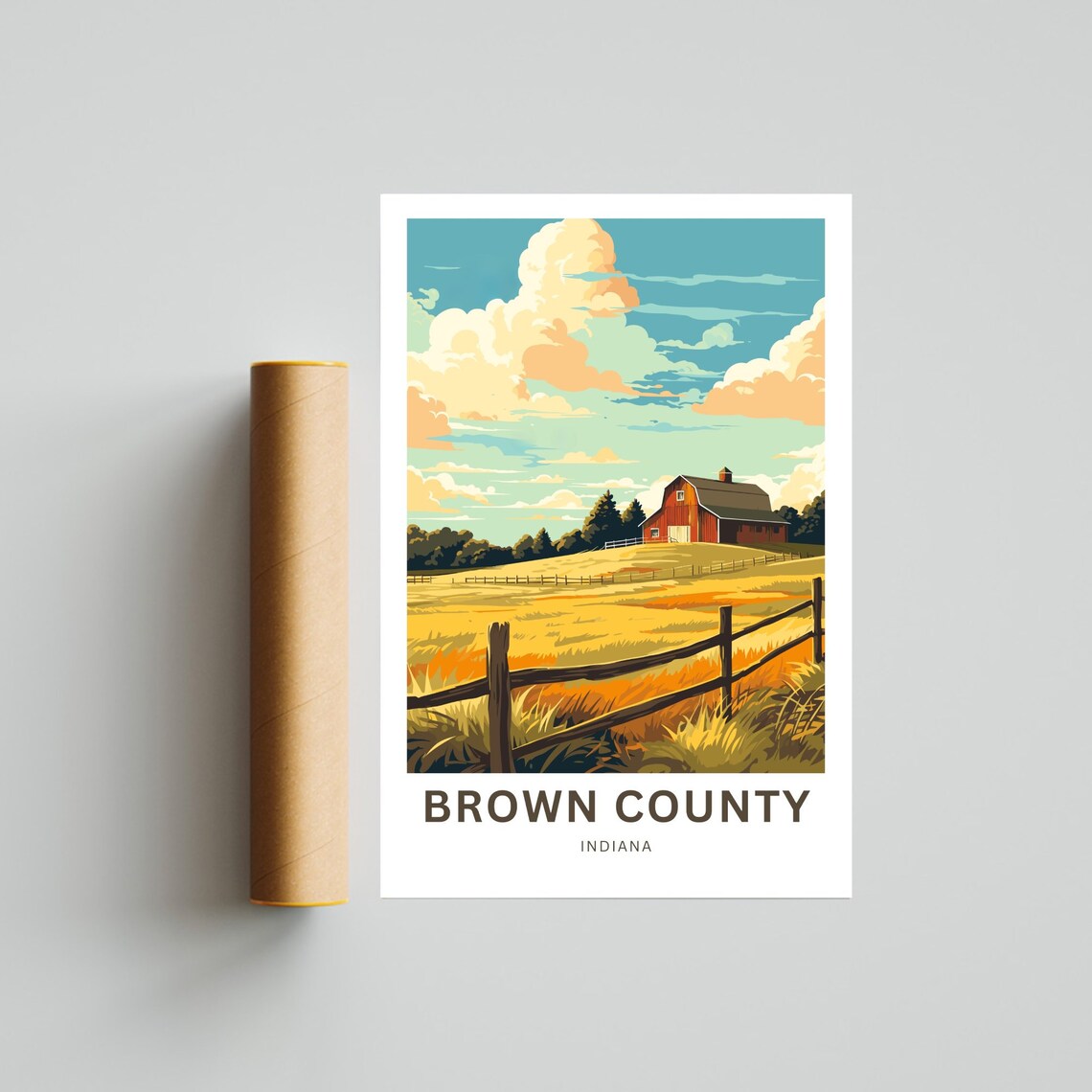Brown County Indiana Red Barn Golden Meadow Fence Travel Poster - Image 4