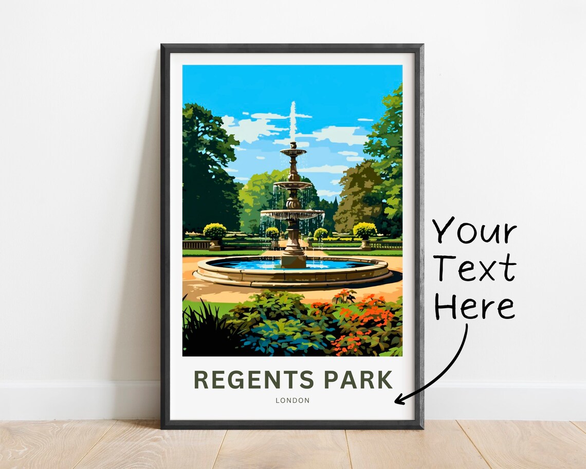 Regents Park London Fountain Custom Text Personal Travel Poster