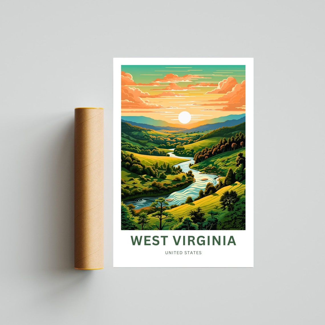 West Virginia Green River Valley Sunset Landscape Travel Poster - Image 4