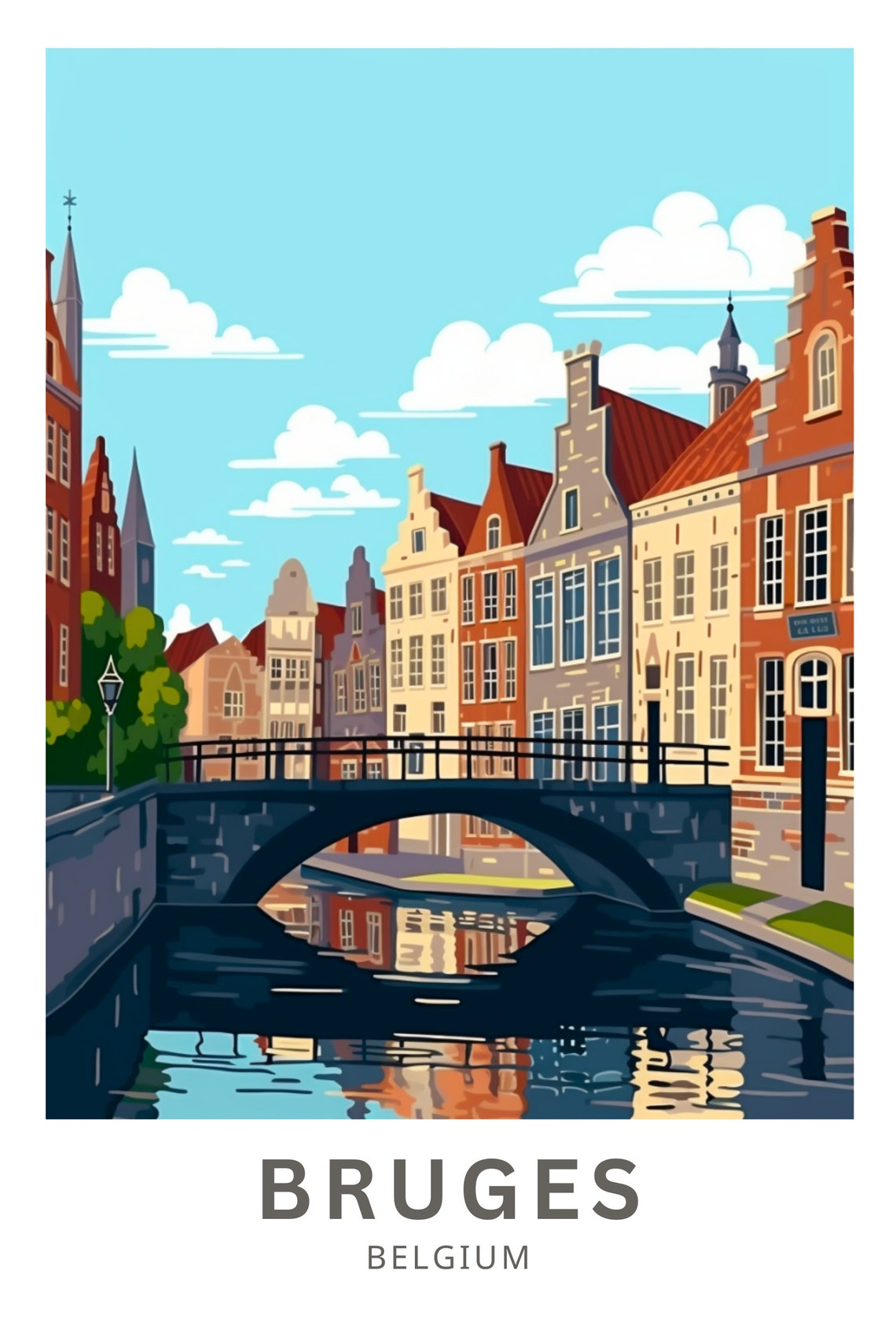 Bruges Belgium Canal Bridge Medieval Town Europe Travel Poster - Image 3