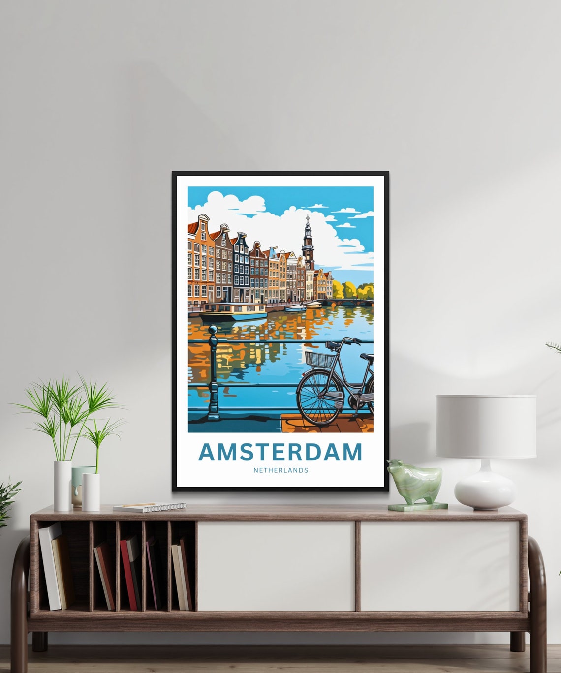 Amsterdam Netherlands Canal Bicycle Travel Poster Personalized Gift - Image 2