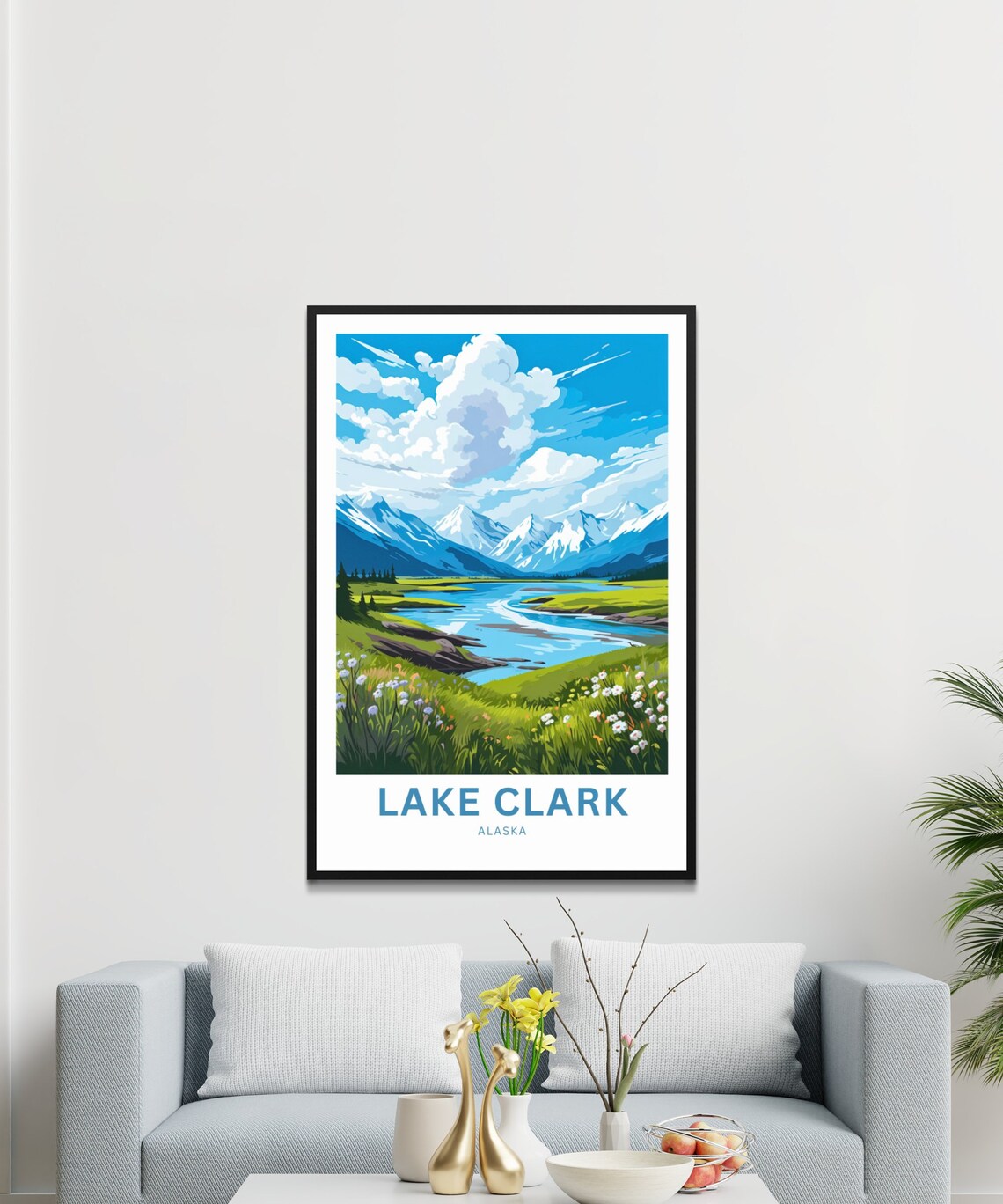 Lake Clark Alaska River Valley Wildflowers Snow Peaks Travel Poster - Image 3
