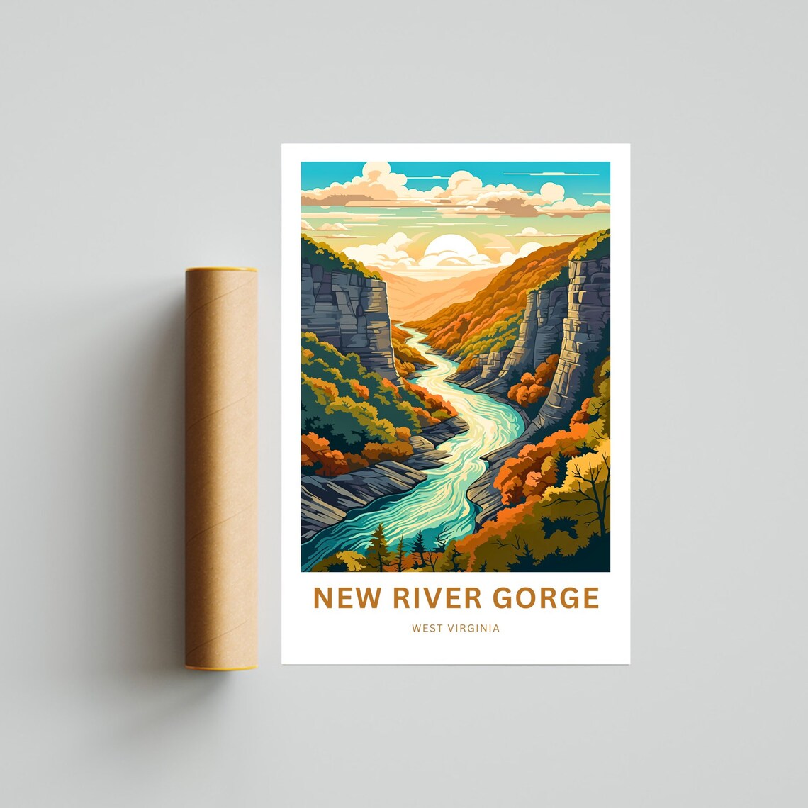New River Gorge West Virginia Fall Canyon River Travel Poster - Image 4