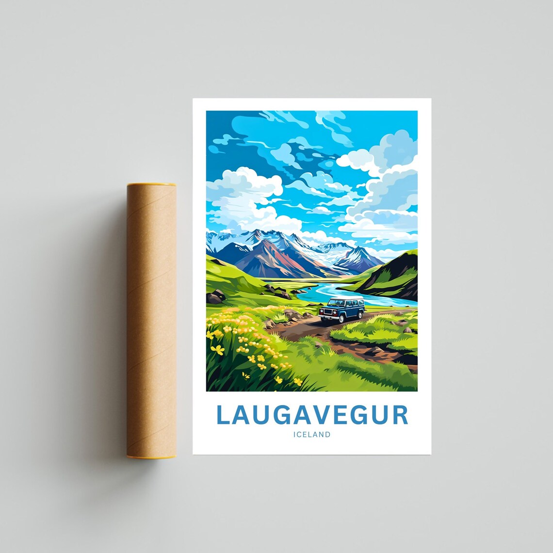 Laugavegur Iceland 4x4 Mountain Road Lake Wildflowers Travel Poster - Image 4